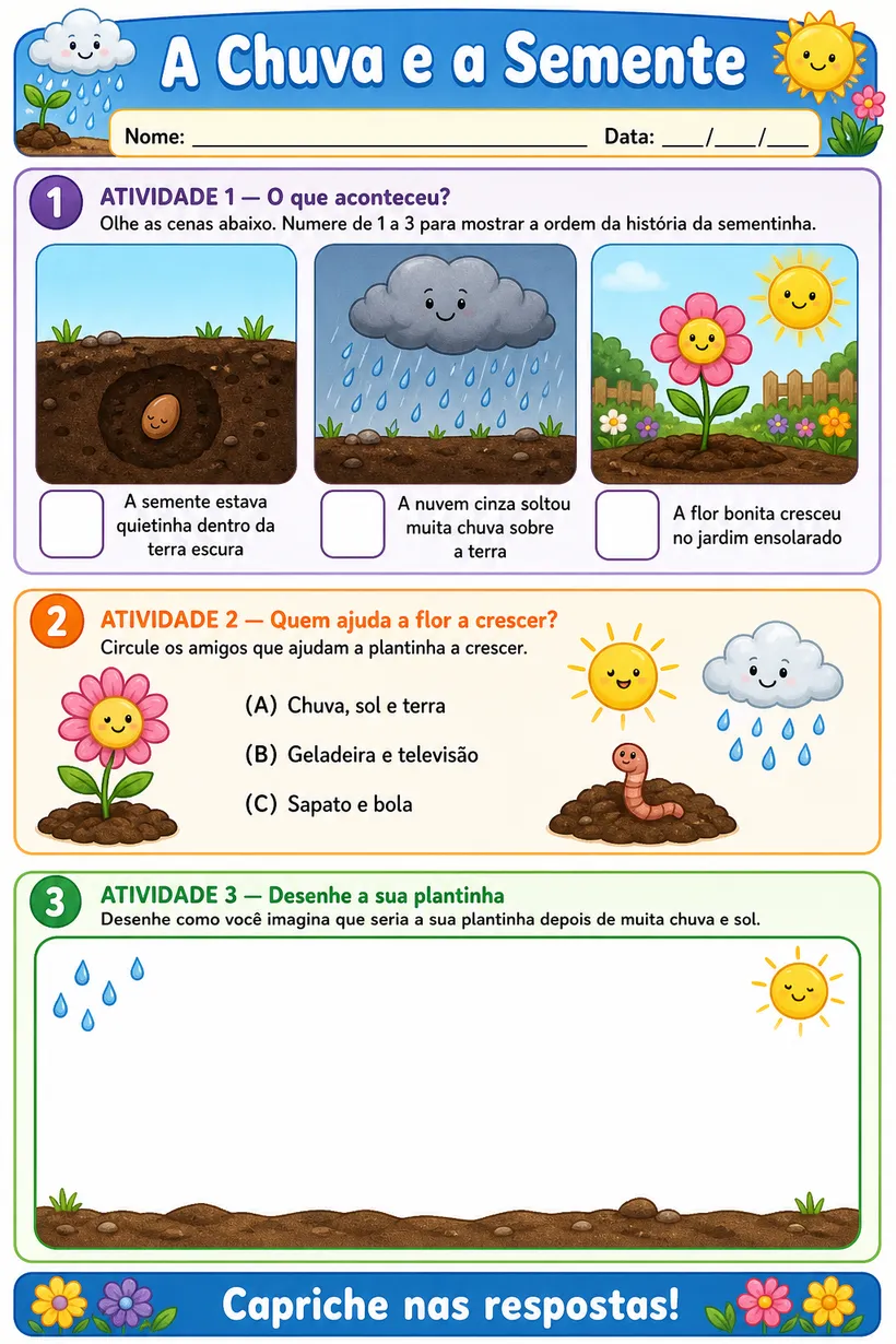 Folha de atividade ilustrada: A Chuva e a Semente